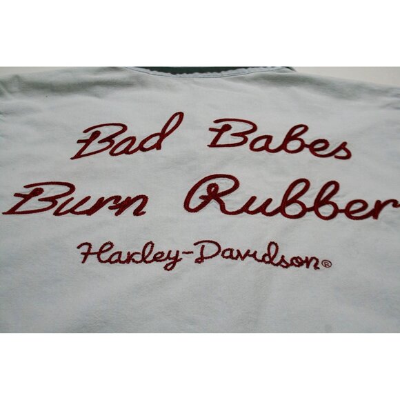 Harley-Davidson Blue Chambray Shirt Womens M Burn Rubber Embroidered Biker Moto - Picture 8 of 11